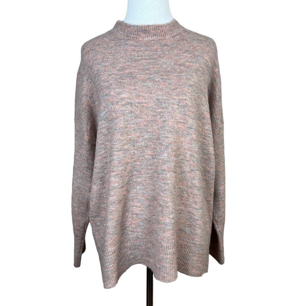 Dreamers Sweater Small Gray Pink Mock Neck Long Sleeve Knit Relaxed Fit
